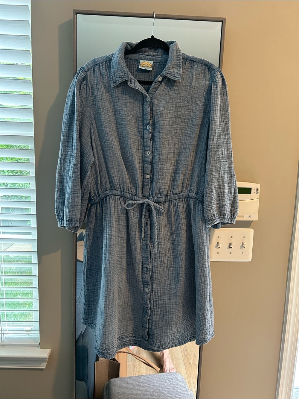 C&C California Blue Button-Front Tie-Waist Long Sleeve Dress - Picture 1 of 3